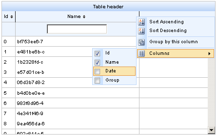 <rich:extendedDataTable> component with hidden column 'Id' and 'Group'